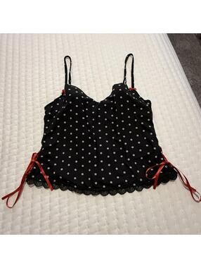 Victoria’s Secret 34C Black Polka Dot Cami Top Bustier Built In Bra Y2K Style